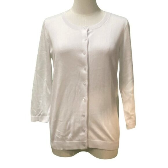 Talbots Petites Cotton Blend Long Sleeve White Cardigan Sweater Size S/P - Picture 1 of 5